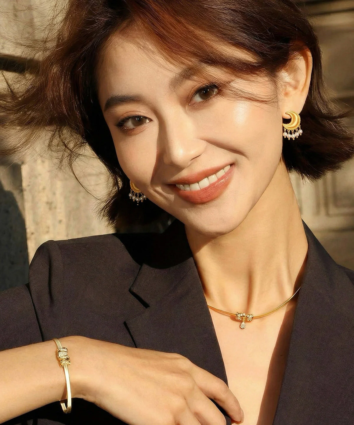Boho Golden Moon Tasseled Pearl Drop Earrings - Image 2
