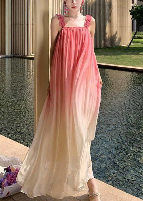 Boho Gradient Color Backless Wrinkled Spaghetti Strap Dress Sleeveless - Image 2