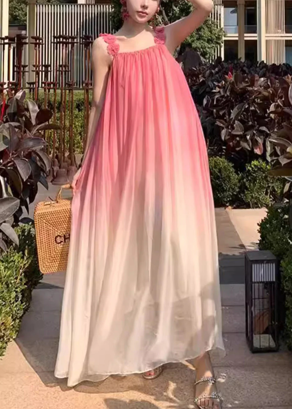 Boho Gradient Color Backless Wrinkled Spaghetti Strap Dress Sleeveless - Image 3