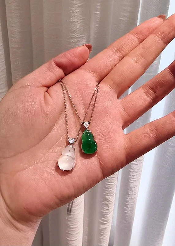 Boho Green Calabash Shaped Fine Jade Pendant Necklace - Image 3