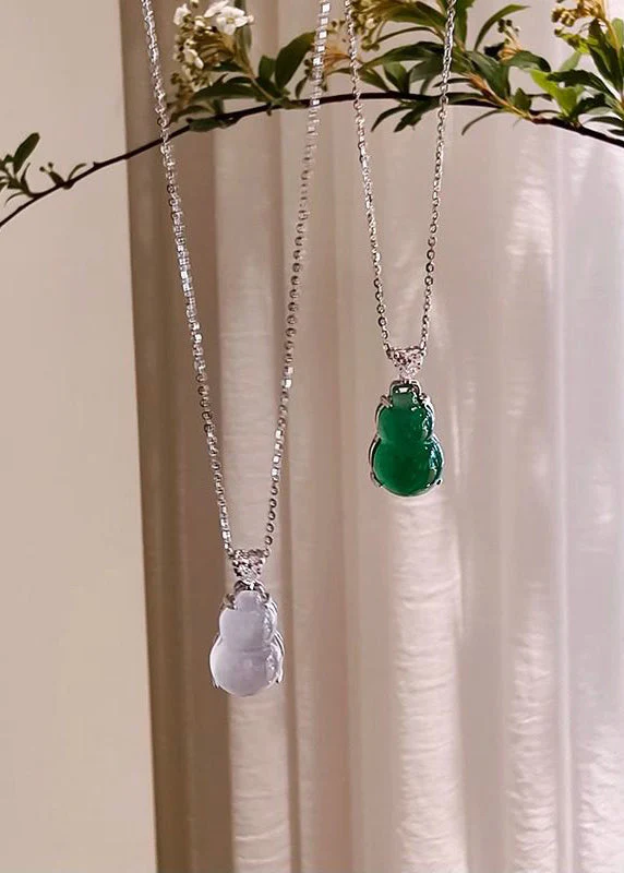 Boho Green Calabash Shaped Fine Jade Pendant Necklace - Image 4