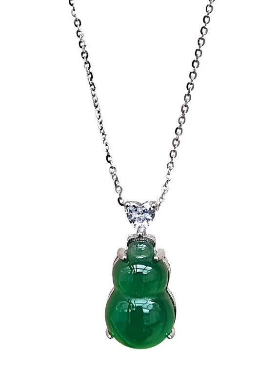 Boho Green Calabash Shaped Fine Jade Pendant Necklace - Image 5