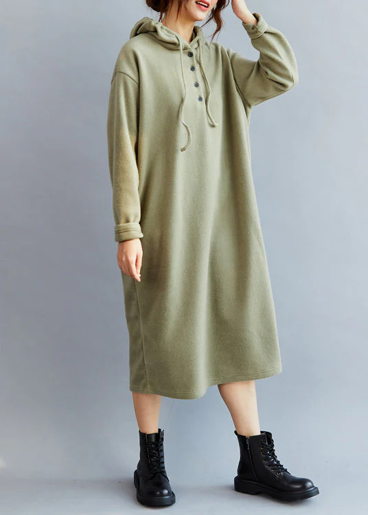 Boho Green Hooded cozy Warm Fleece Sweatshirt dress Spring - Image 3