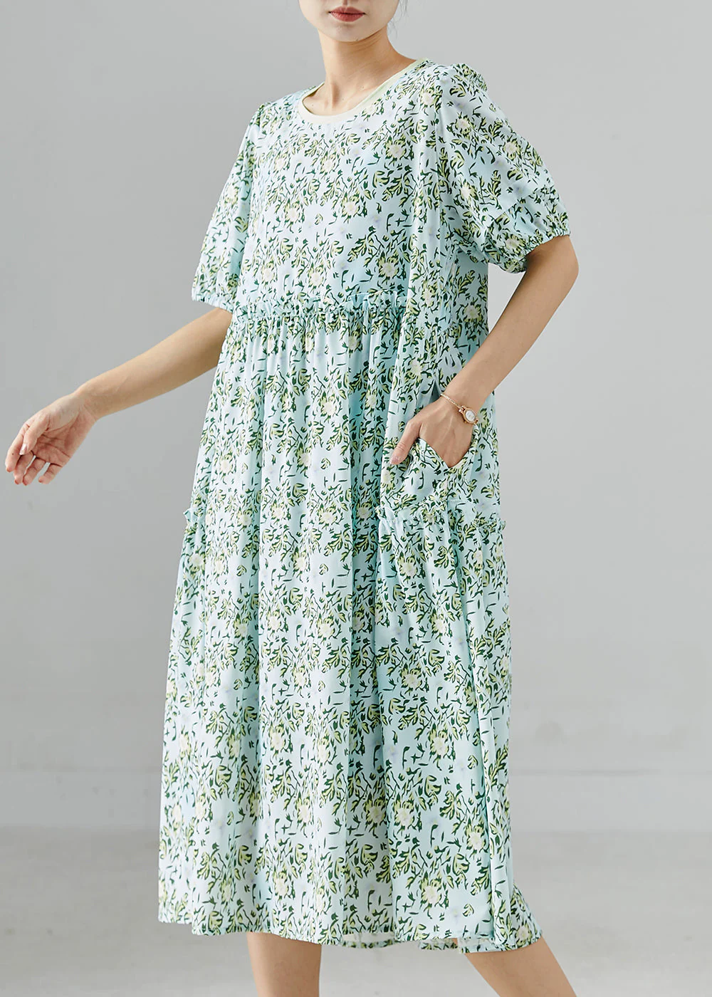 Boho Green Oversized Print Chiffon Vacation Dresses Summer - Image 2