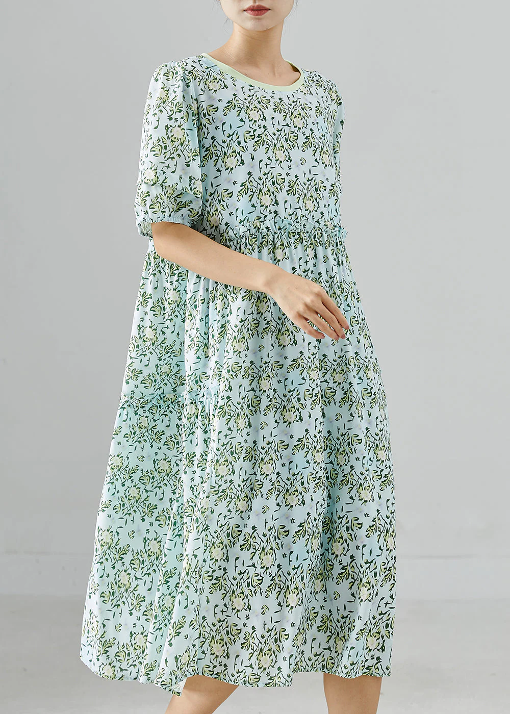 Boho Green Oversized Print Chiffon Vacation Dresses Summer - Image 3