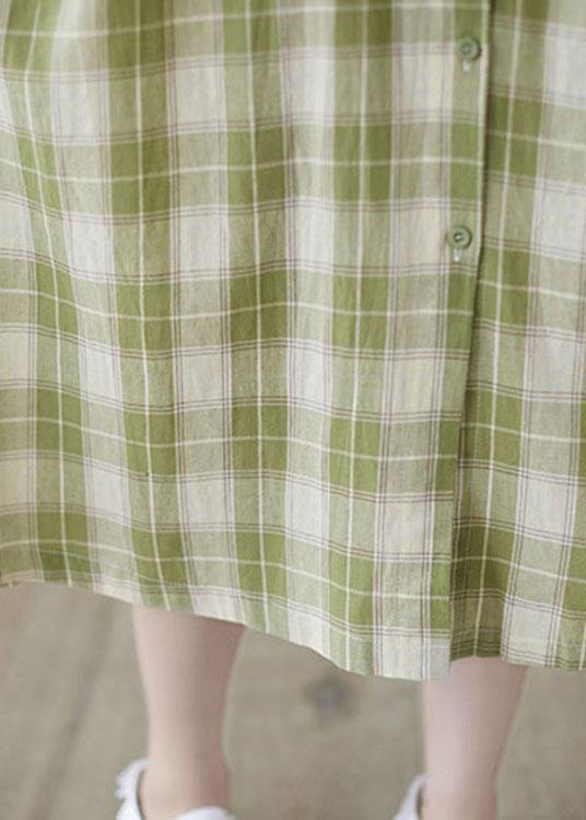 Boho Green Plaid Peter Pan Collar Button Summer Party Dress Half Sleeve - Image 5