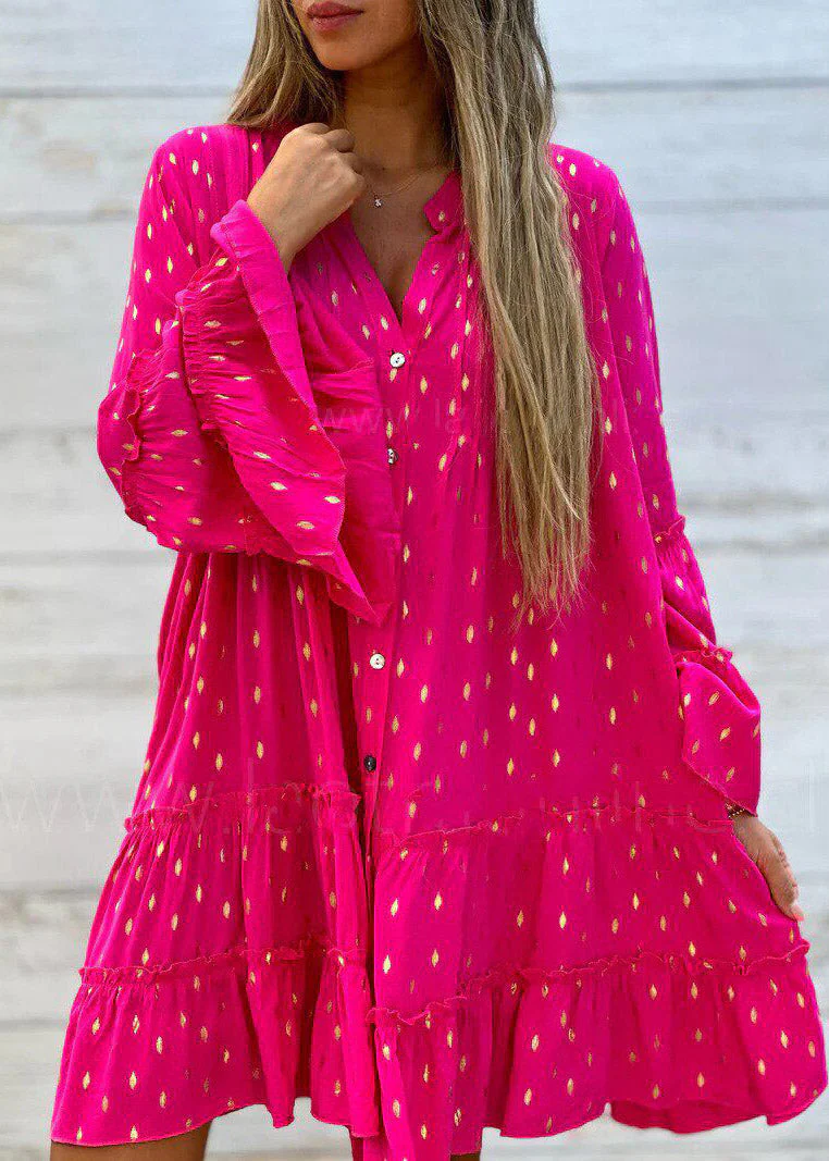 Boho Green Ruffled Patchwork Mid Dress Flare Sleeve - Image 3