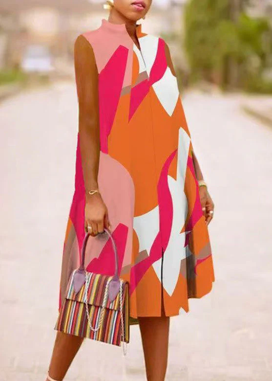 Boho Green Stand Collar Summer Print Maxi Dresses Summer - Image 2