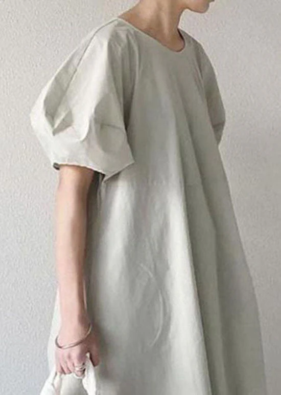 Boho Light Green O Neck Patchwork Cotton Ankle Dress Summer - Image 3