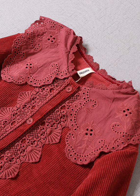 Boho Mulberry Lace Patchwork Corduroy Dress Long Sleeve - Image 3