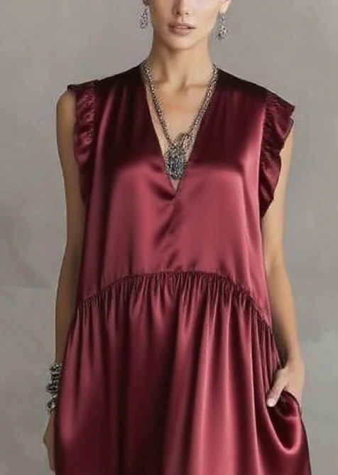 Boho Mulberry Sequins Patchwork Silk Long Dress Sleeveless - Image 2