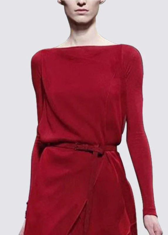 Boho Mulberry Slash Neck Asymmetrical Sashes Chiffon Long Dress Fall - Image 2