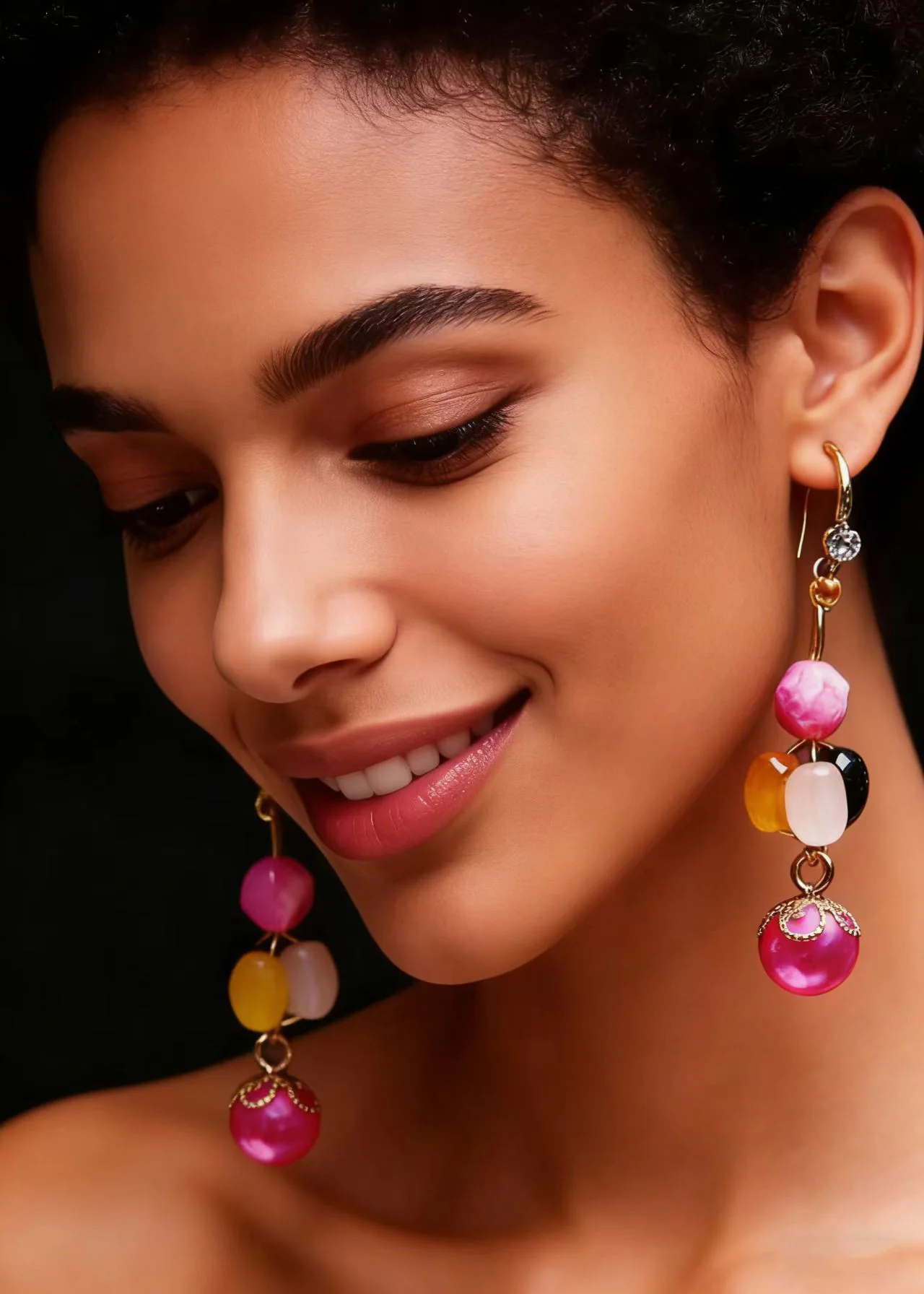 Boho Multicolour Crystal Fine Pearl Drop Earrings - Image 3
