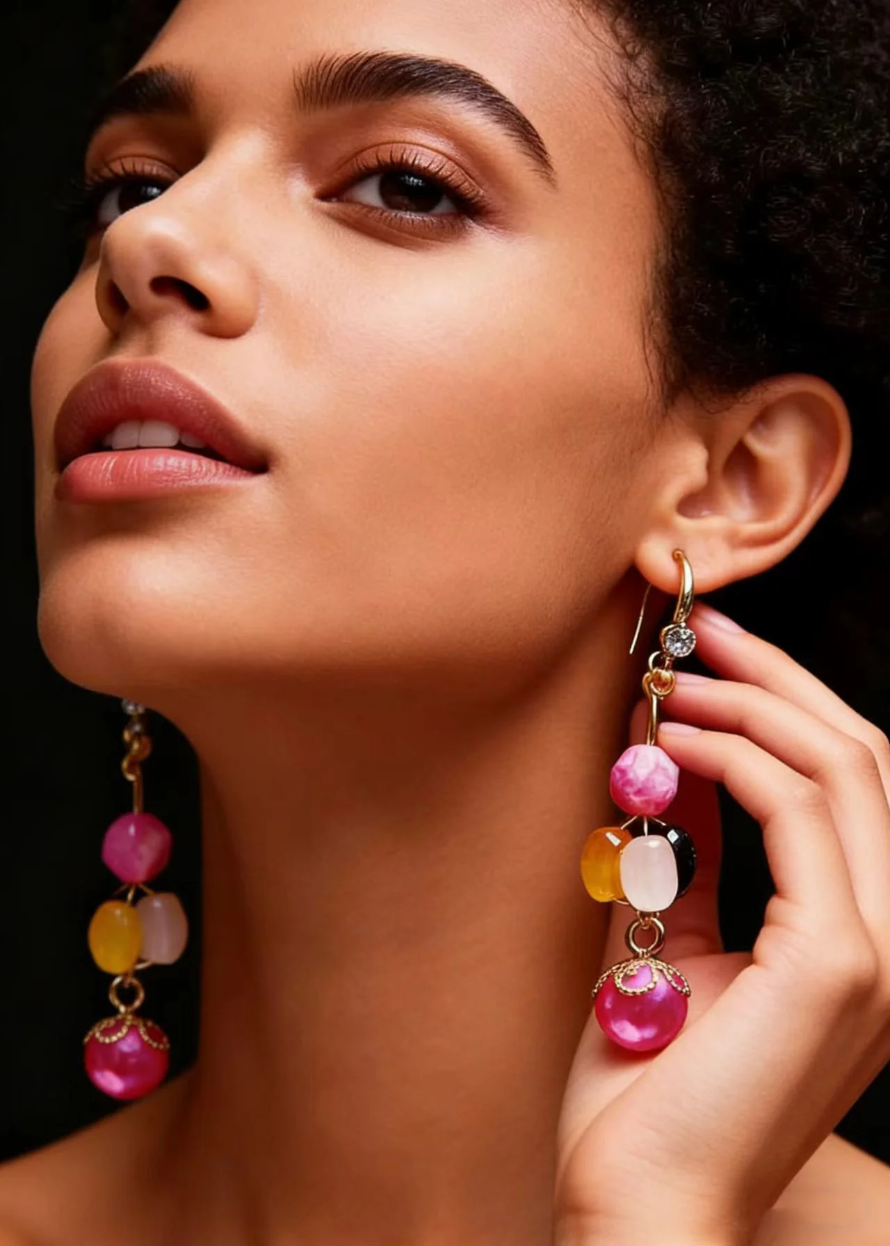 Boho Multicolour Crystal Fine Pearl Drop Earrings - Image 4