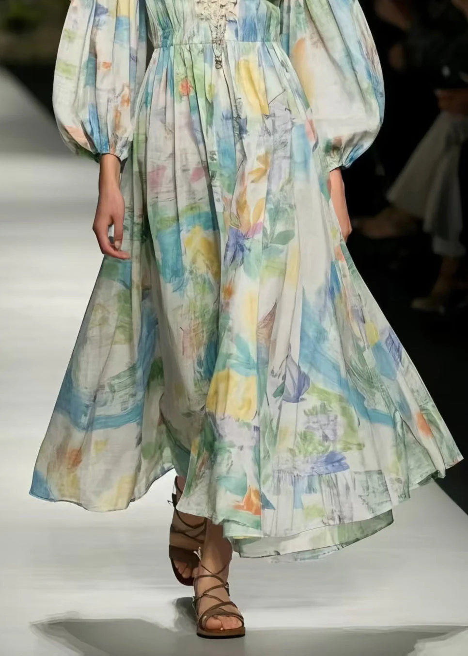 Boho Multicolour Print Exra Large Hem Cotton Dress Puff Sleeve - Image 4