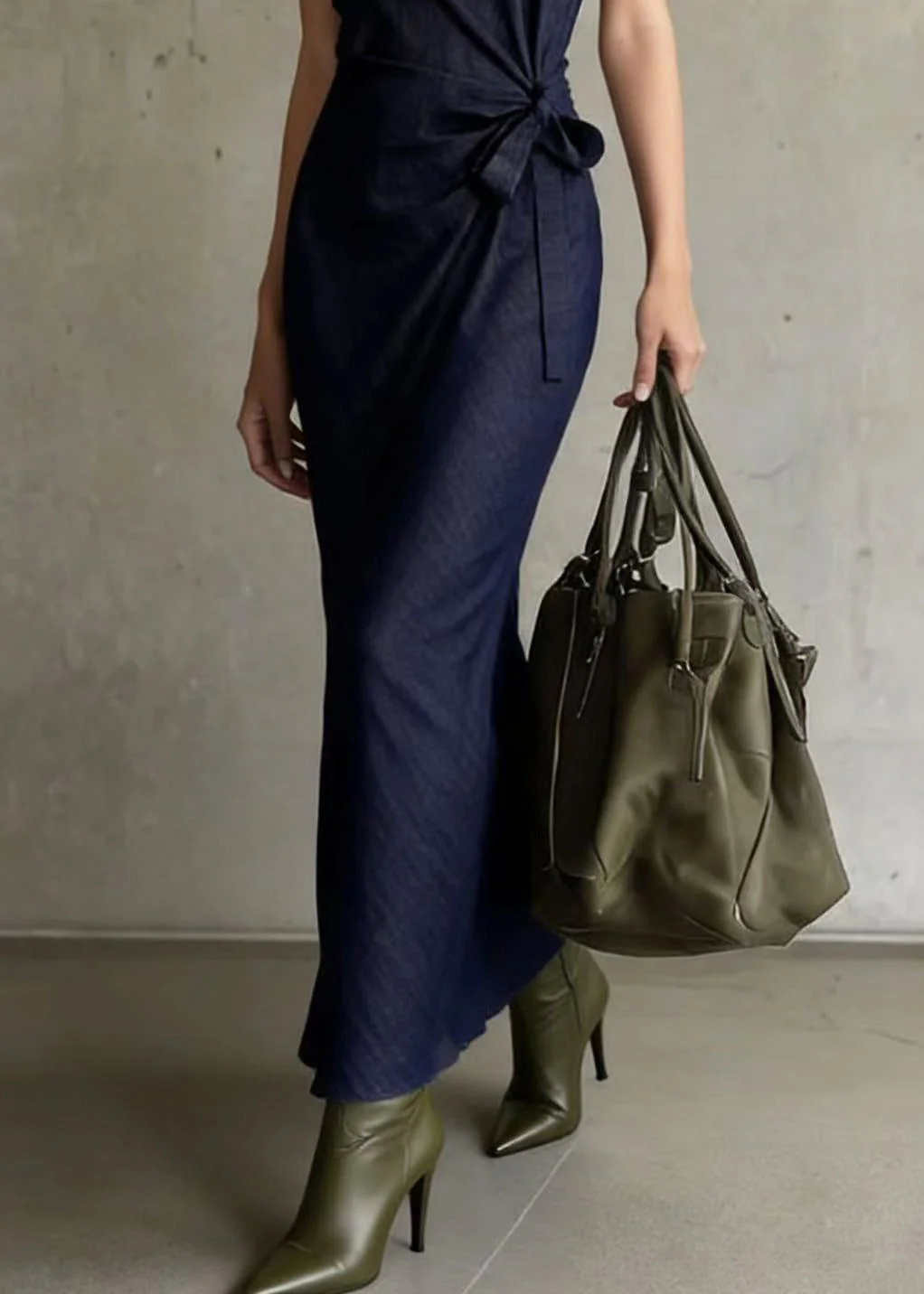 Boho Navy Asymmetrical Design Denim Long Dresses Sleeveless - Image 4