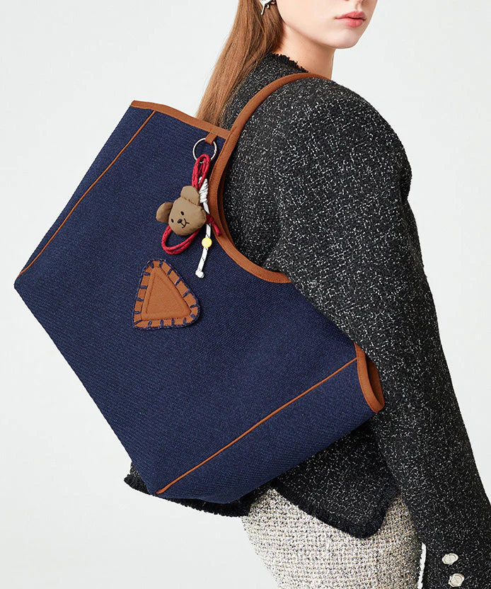 Boho Navy Large Capacity Patchwork Cotton Shoulder Bags - Image 2