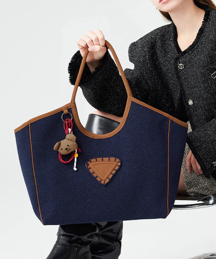 Boho Navy Large Capacity Patchwork Cotton Shoulder Bags - Image 3