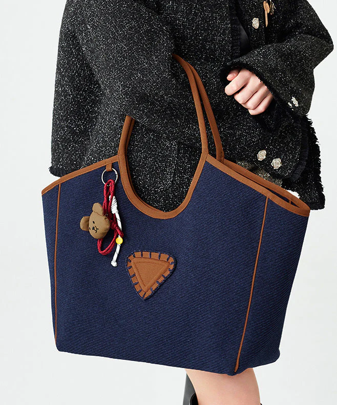 Boho Navy Large Capacity Patchwork Cotton Shoulder Bags - Image 4