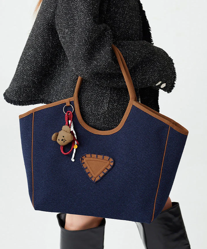 Boho Navy Large Capacity Patchwork Cotton Shoulder Bags - Image 5