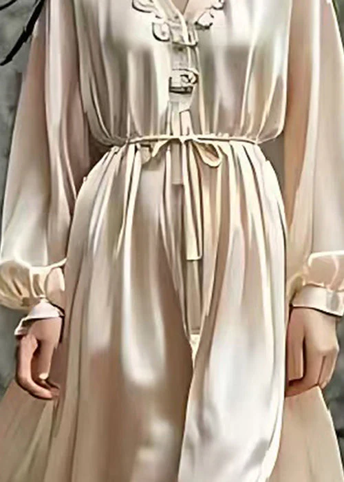 Boho Nude Tie Waist Exra Large Hem Silk Robe Dresses Summer - Image 3