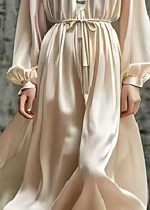 Boho Nude Tie Waist Exra Large Hem Silk Robe Dresses Summer - Image 4