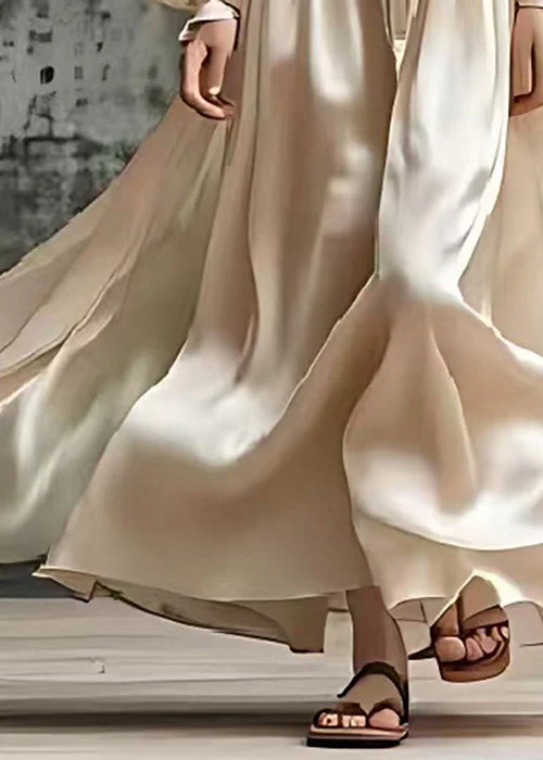 Boho Nude Tie Waist Exra Large Hem Silk Robe Dresses Summer - Image 5