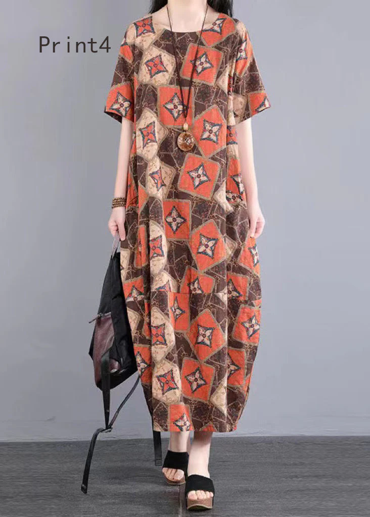 Boho O Neck Print Patchwork Cotton Long Dresses Summer - Image 4