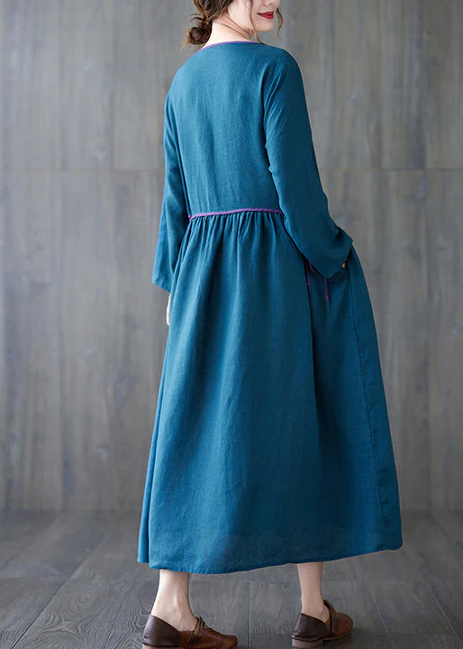 Boho Orange O Neck Embroidered Patchwork Cotton Dress Spring - Image 5