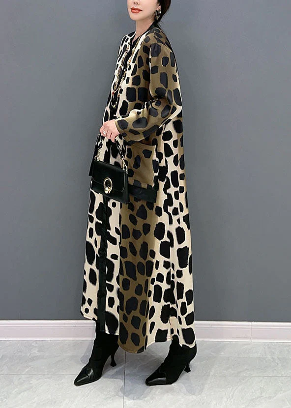 Boho Oversized Leopard Print Silk Long Dress Spring - Image 3