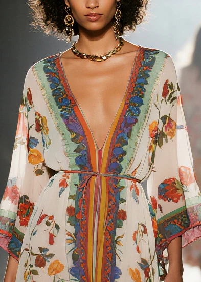 Boho Oversized Print Low High Design Chiffon Beach Dresses Summer - Image 2