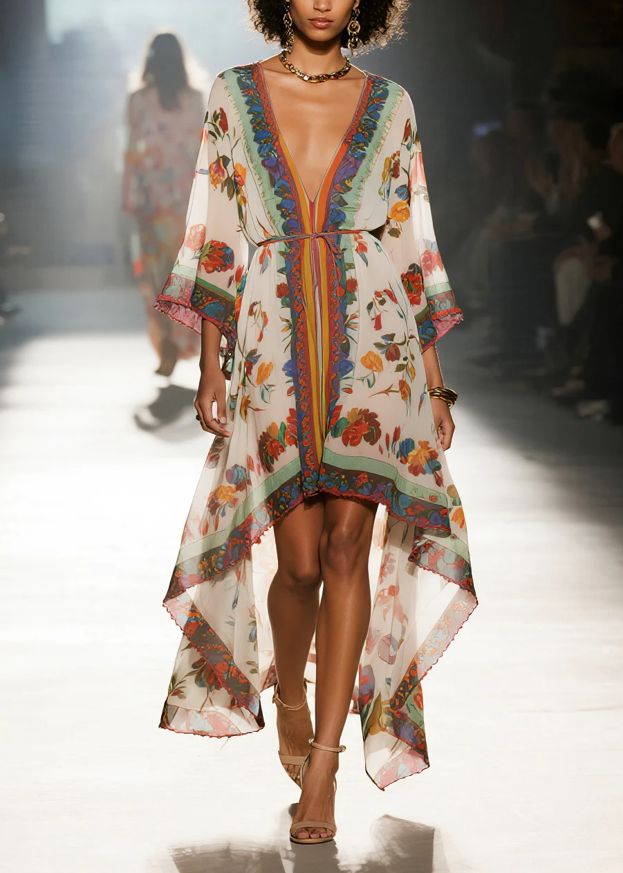 Boho Oversized Print Low High Design Chiffon Beach Dresses Summer - Image 3