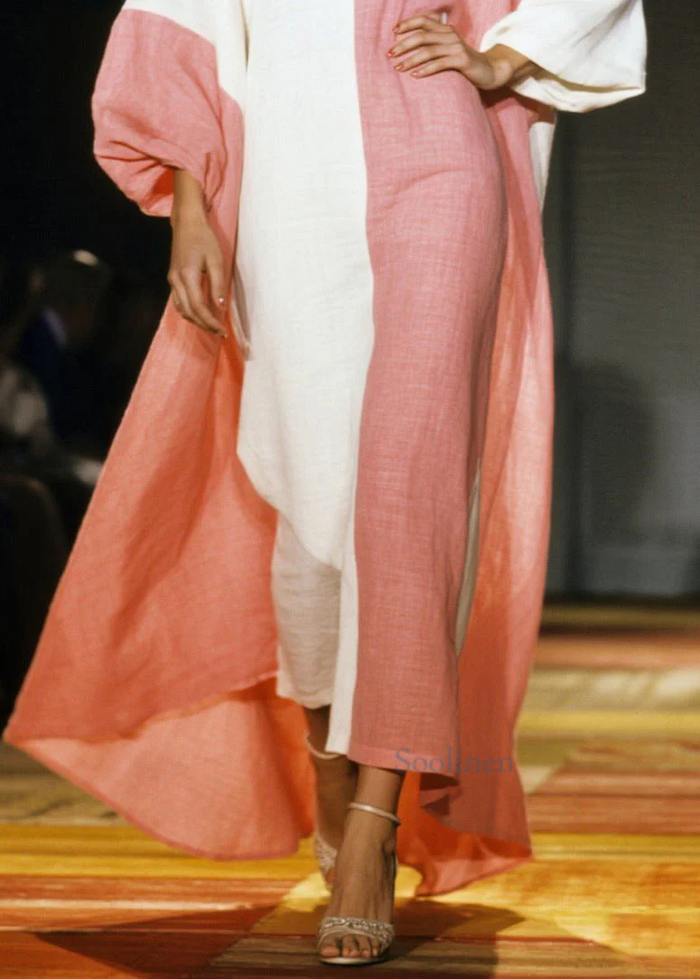 Boho Pink Asymmetrical Patchwork Cotton Dresses Lantern Sleeve - Image 4