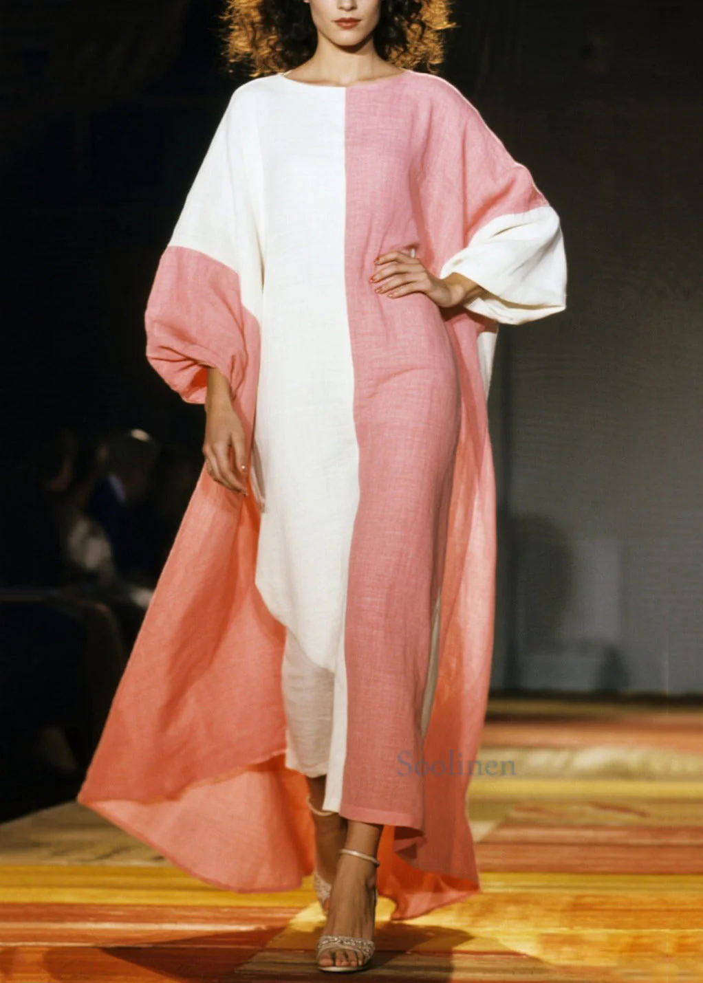 Boho Pink Asymmetrical Patchwork Cotton Dresses Lantern Sleeve - Image 5