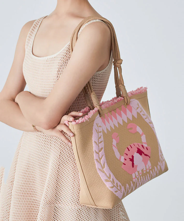 Boho Pink Jacquard Patchwork Ruffled Cotton Shoulder Handbag - Image 3