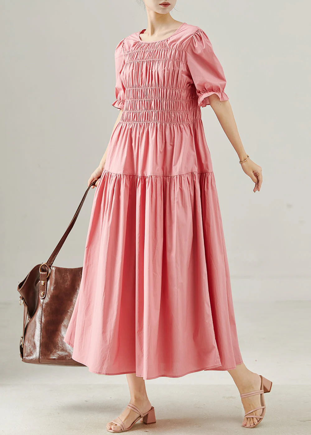 Boho Pink Wrinkled Silm Fit Cotton Holiday Dress Summer - Image 2
