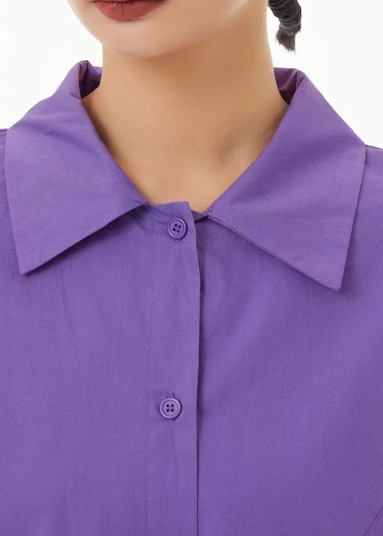 Boho Purple Peter Pan Collar Wrinkled Cotton Long Dress Spring - Image 5