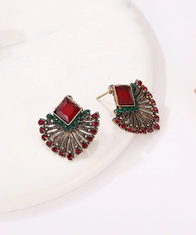 Boho Rainbow Alloy Zircon Crystal Fan-Shaped Stud Earrings - Image 3