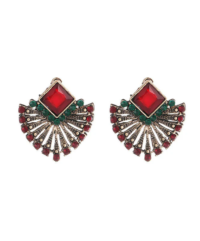 Boho Rainbow Alloy Zircon Crystal Fan-Shaped Stud Earrings - Image 5