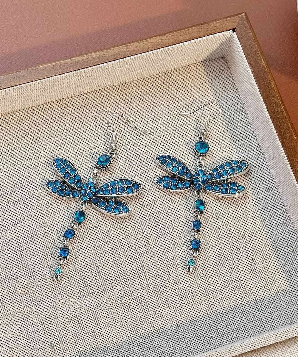 Boho Red Alloy Zircon Dragonfly Drop Earrings - Image 2
