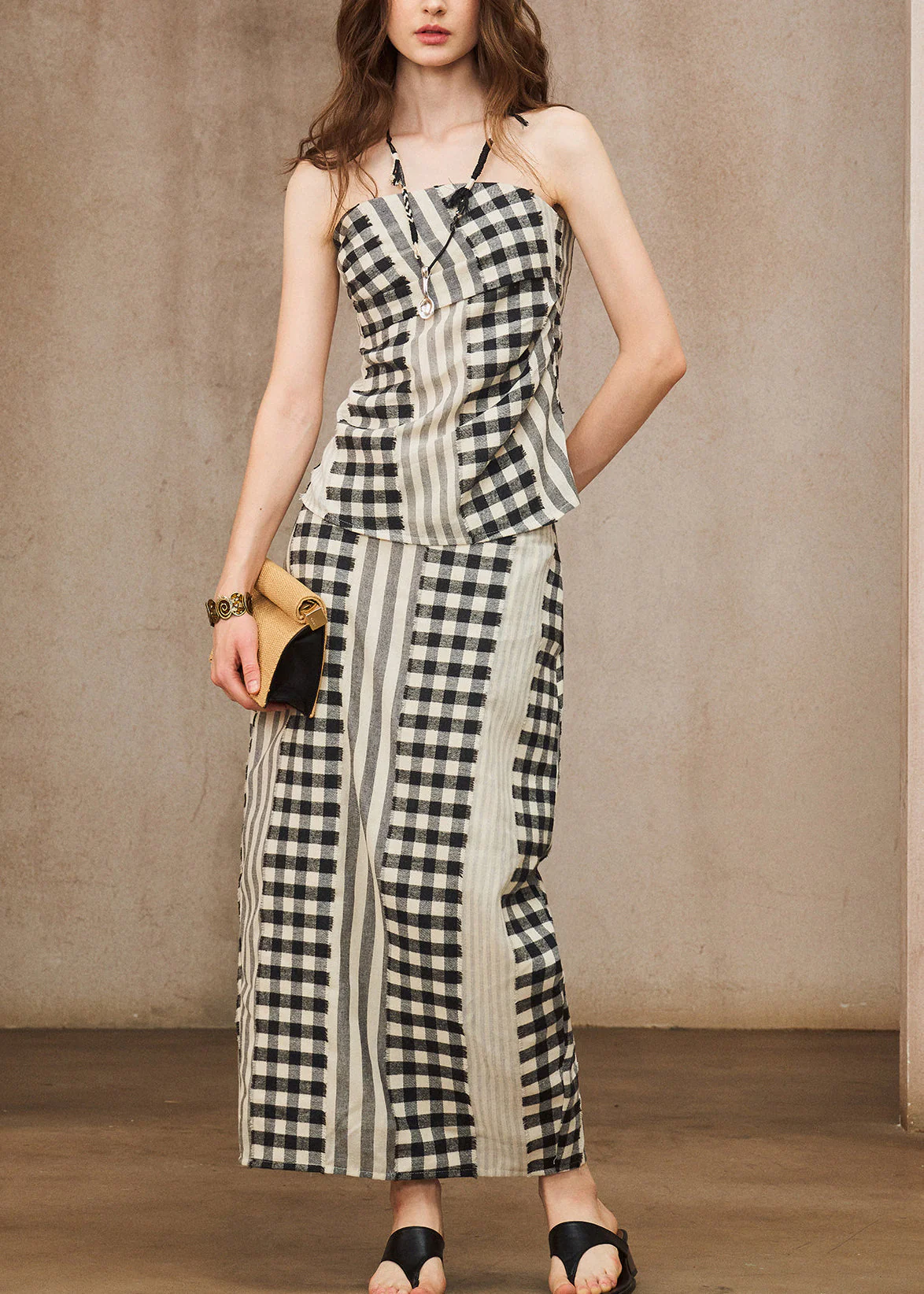Boho Red Backless Plaid Cotton Two Pieces Set Summer - Image 2