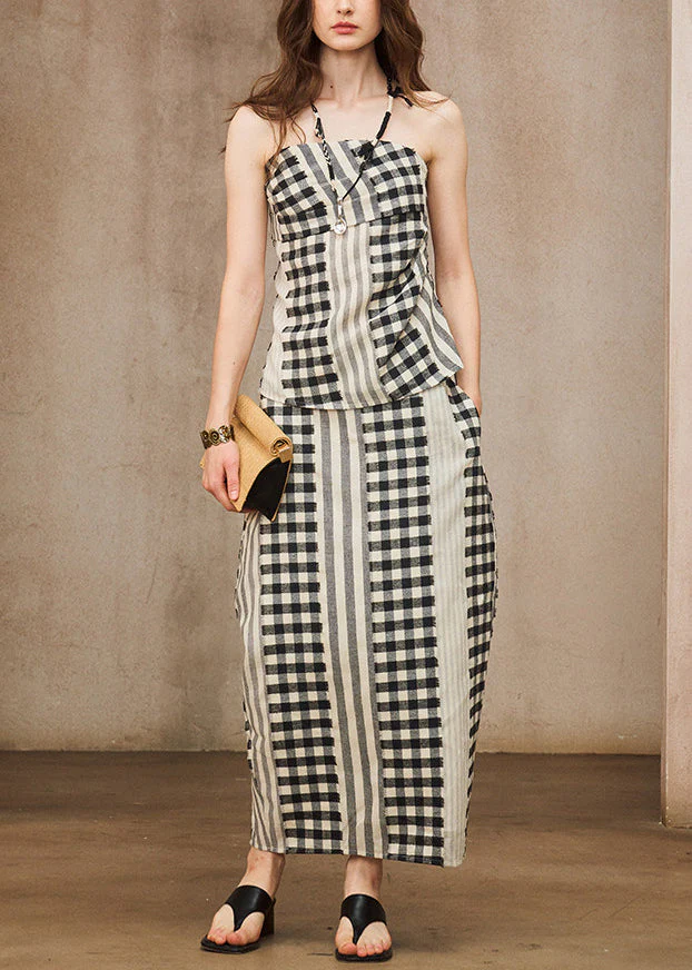 Boho Red Backless Plaid Cotton Two Pieces Set Summer - Image 3