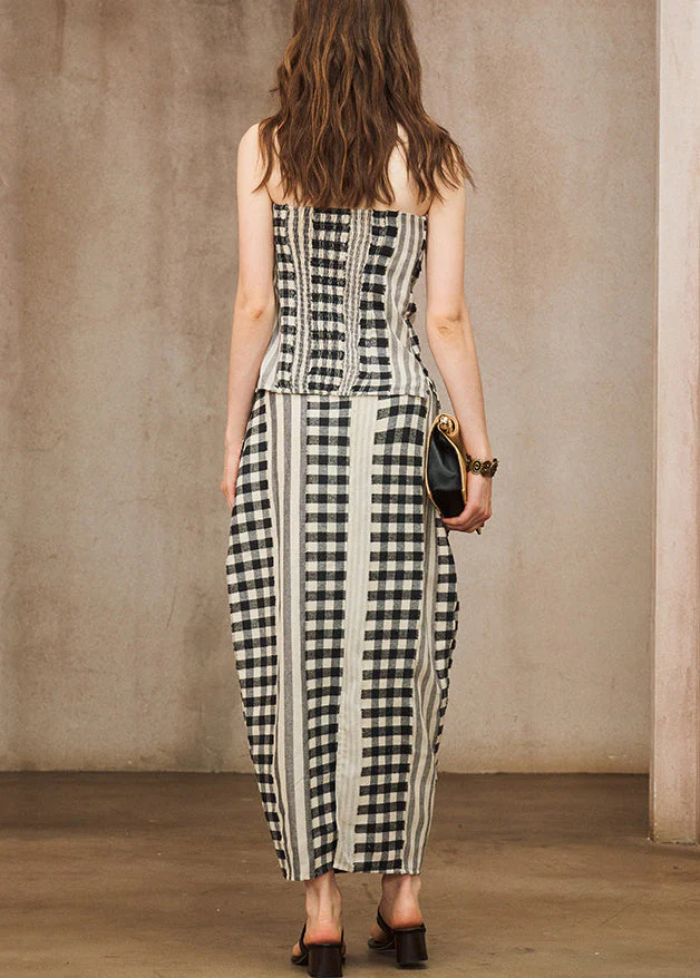 Boho Red Backless Plaid Cotton Two Pieces Set Summer - Image 4