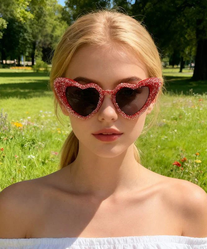 Boho Red Metal Zircon Heart-Shape Sunglasses