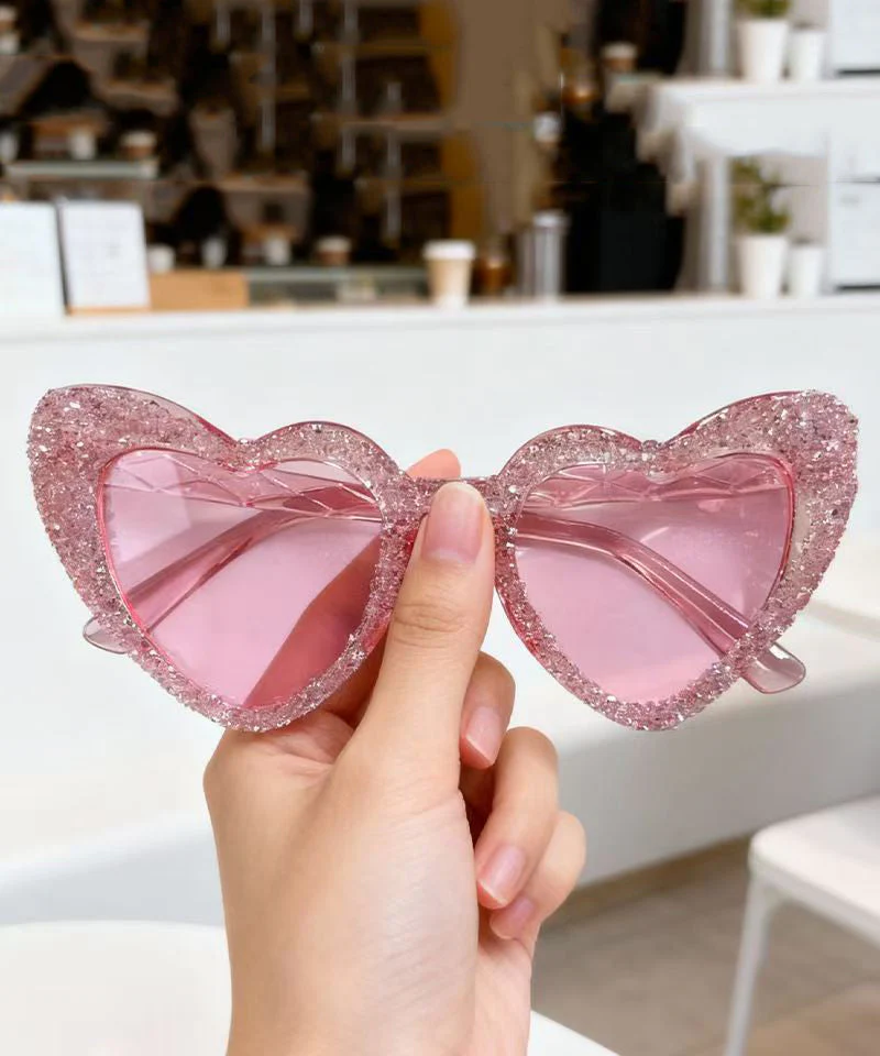Boho Red Metal Zircon Heart-Shape Sunglasses - Image 3
