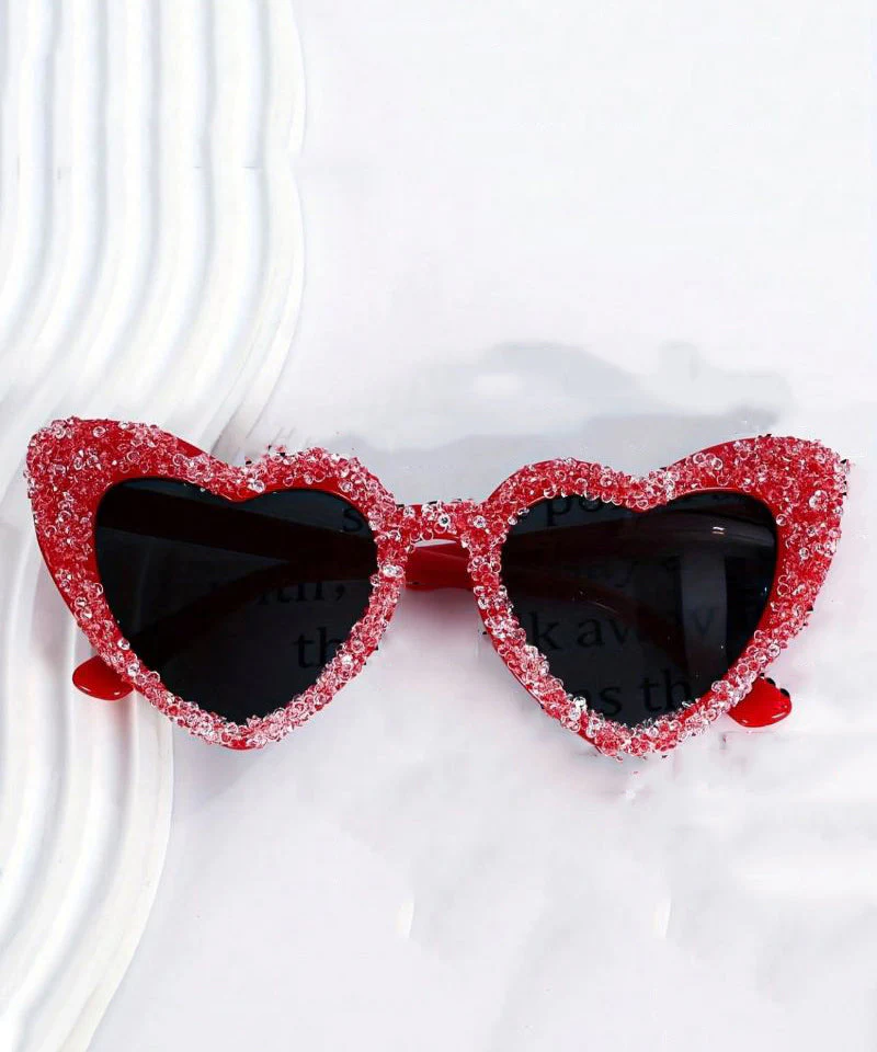 Boho Red Metal Zircon Heart-Shape Sunglasses - Image 4