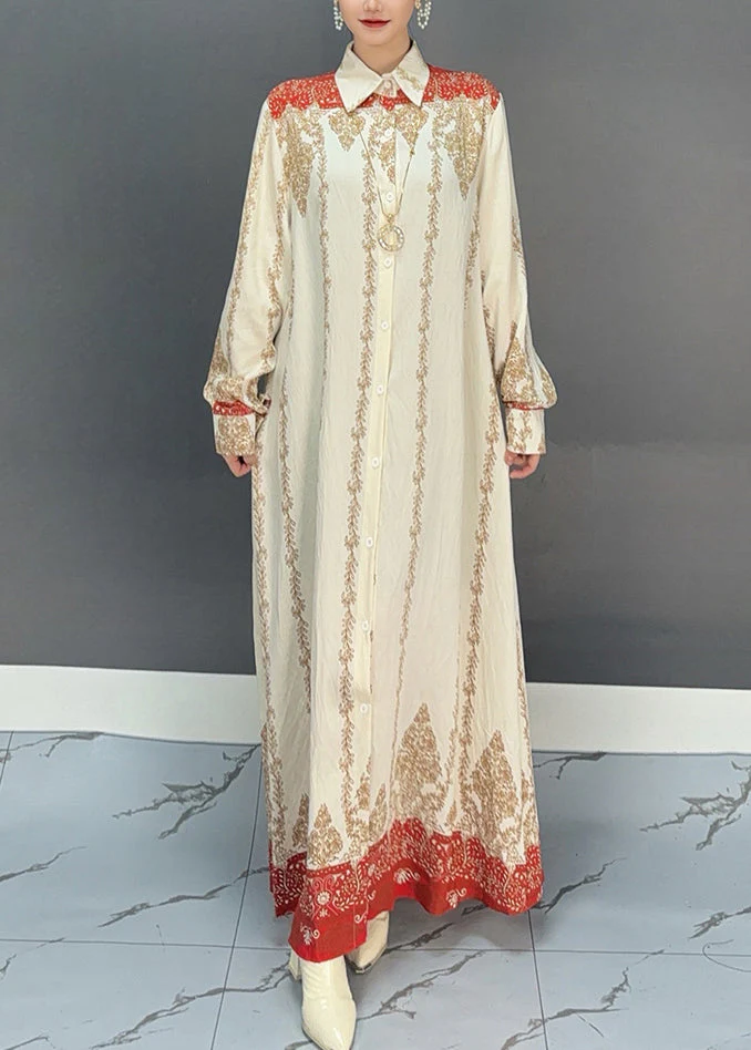 Boho Red Print Button Holiday Maxi Shirts Dresses Fall - Image 2