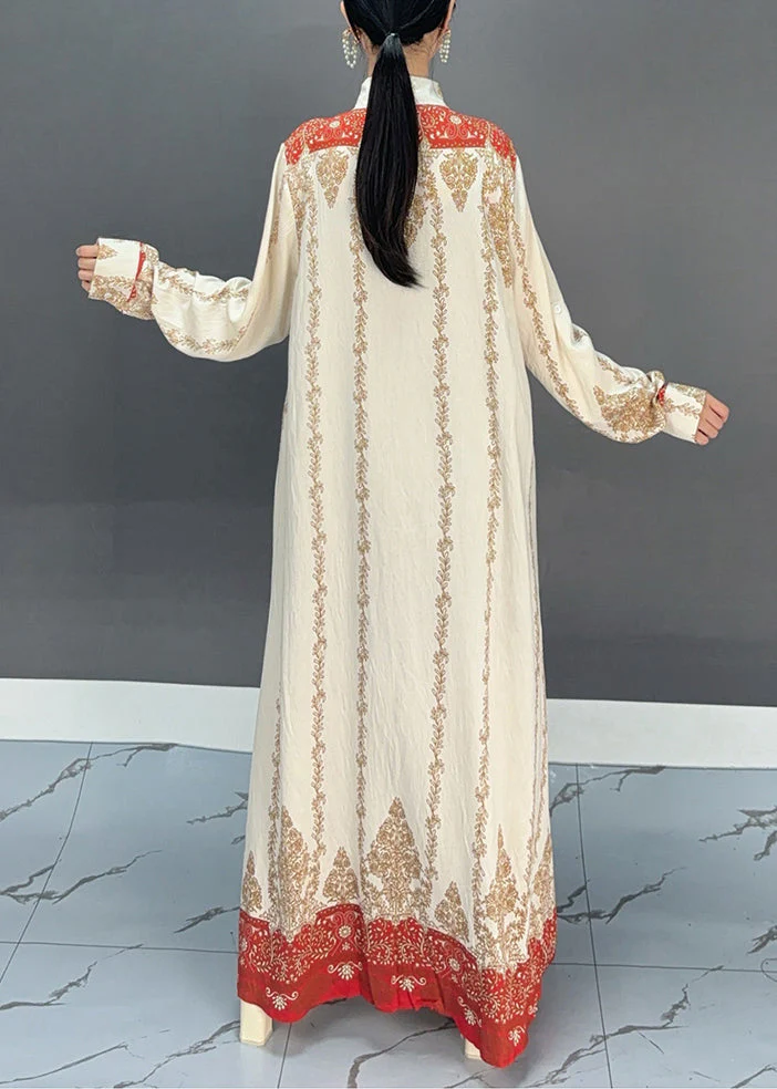 Boho Red Print Button Holiday Maxi Shirts Dresses Fall - Image 4