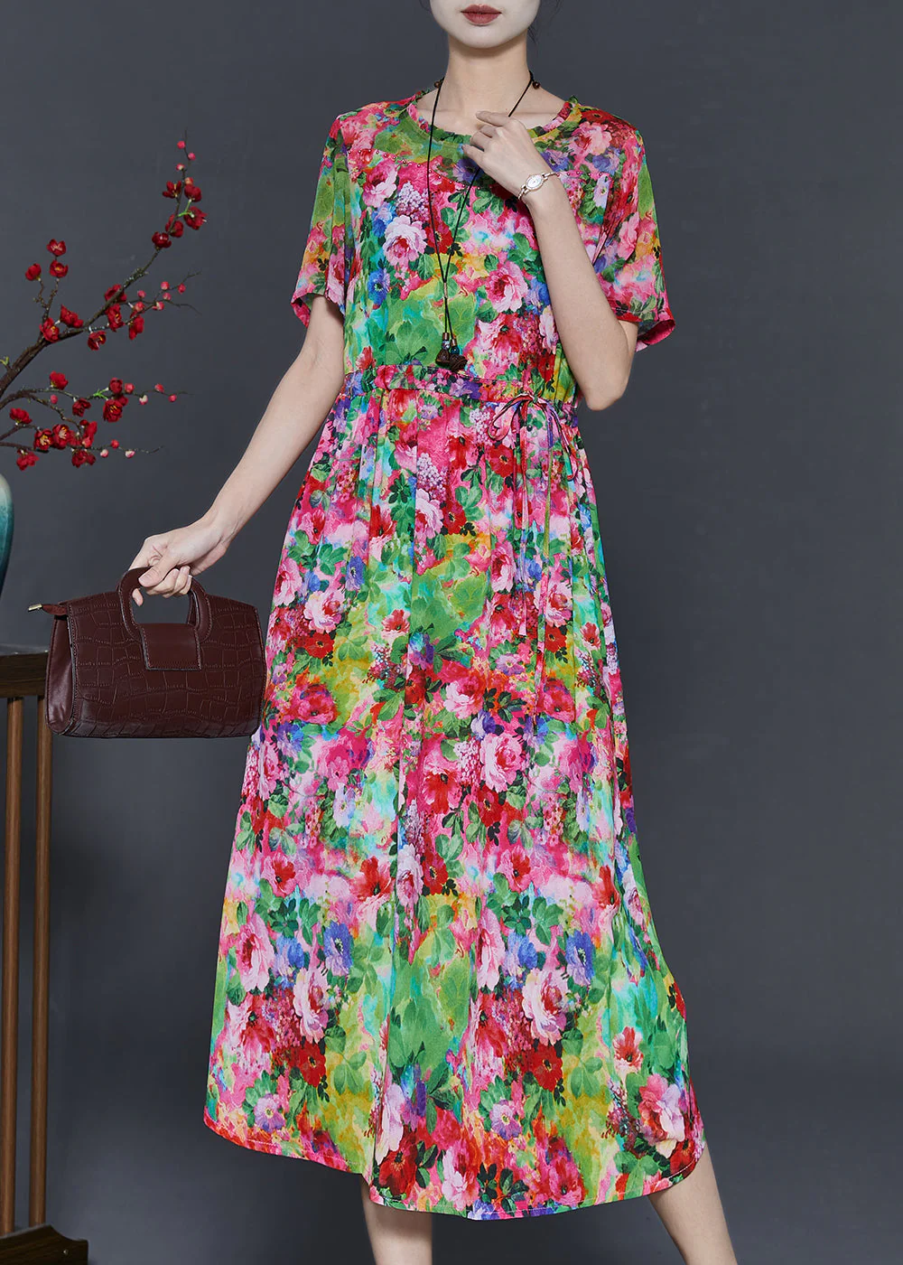 Boho Red Print Chiffon Holiday Dresses Summer - Image 3
