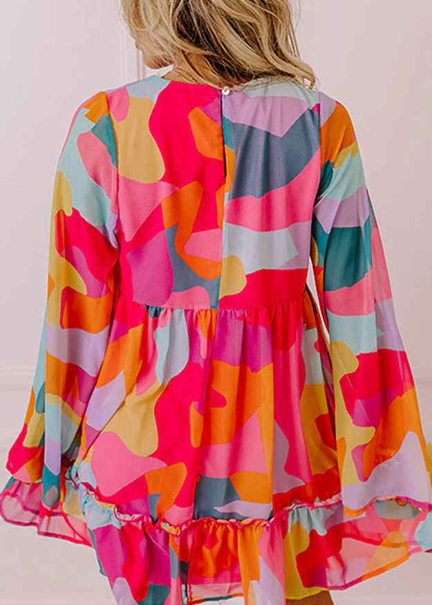 Boho Red Print Wrinkled Chiffon Mid Dresses Fall - Image 2